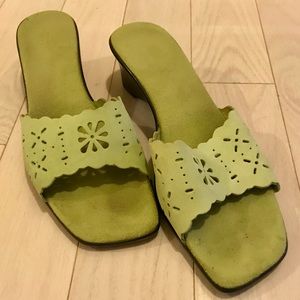 Lime green slides with short heel